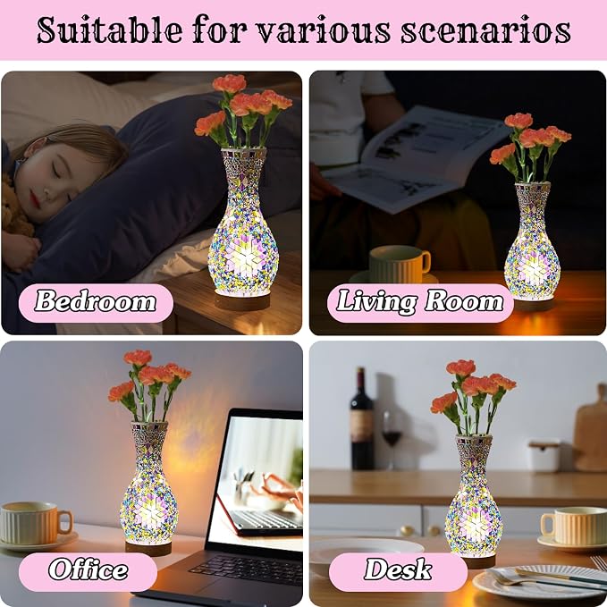 Turkish Mosaic Table Lamp, Moroccan Style Colorful Handmade Glass Vase - Image 6