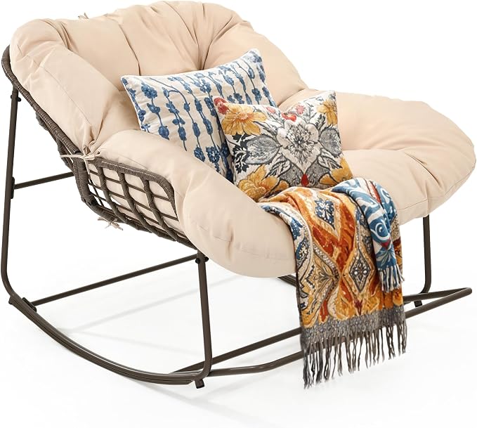 YITAHOME Rocking Papasan Chair, Wide Rocking Chair, Comfy Indoor and Outdoor by YITAHOME