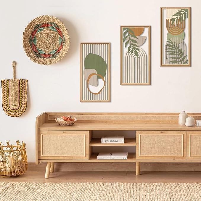 IARTTOP Boho Mid-century Modern Wood Wall Art 8x16 Inch Framed Green Bohemian - Image 7