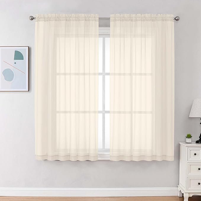 Chyhomenyc Cream Sheer Curtains 63 Inches Long 2 Panels, Light Filtering Bright by Chyhomenyc