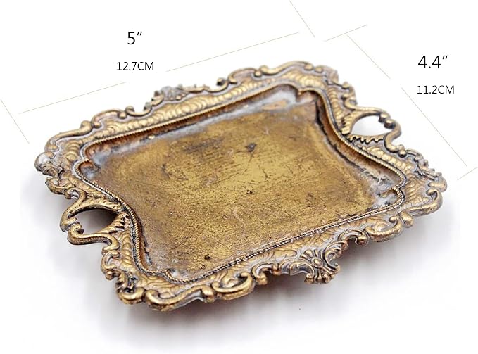 Funly mee Small Antique Trinket Dish Vintage Gold Metal Jewelry Tray, Ring - Image 5