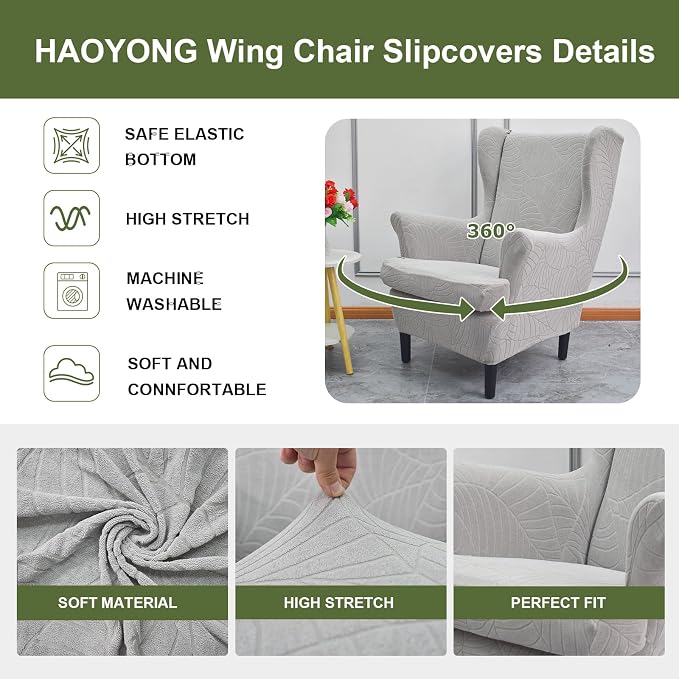 HAOYONG Waterproof Wing Chair Slipcovers Stretch Wingback Chair Covers 3 Pieces - Image 4