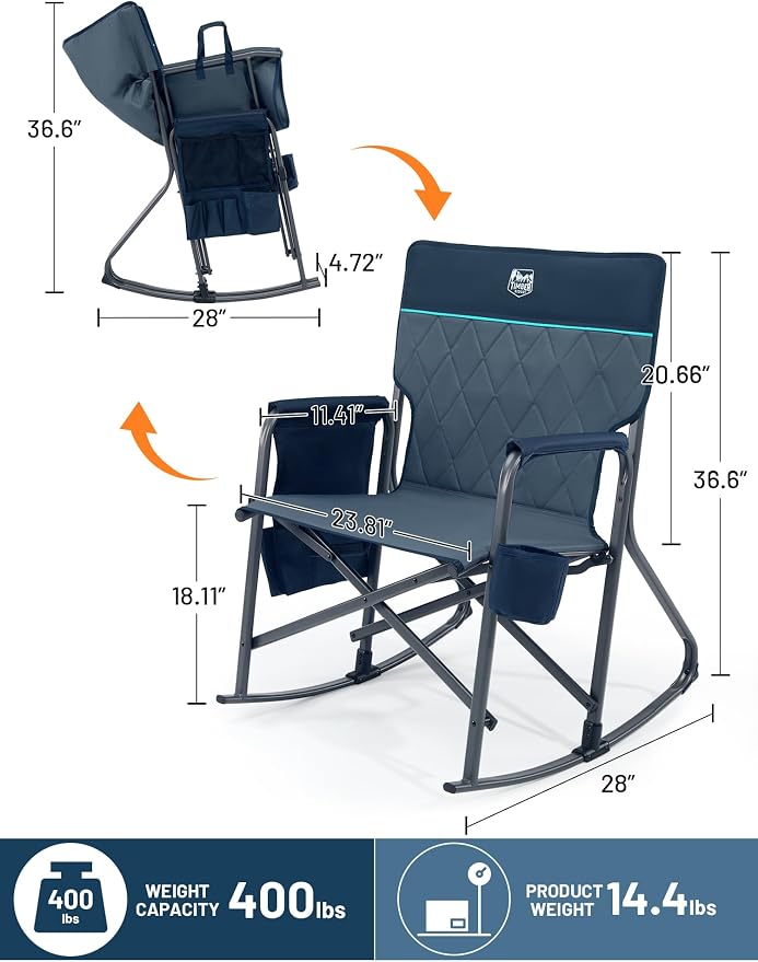 Timber Ridge Folding Oversized Rocking Camping Chair, 400lbs Capacity Portable - Image 3