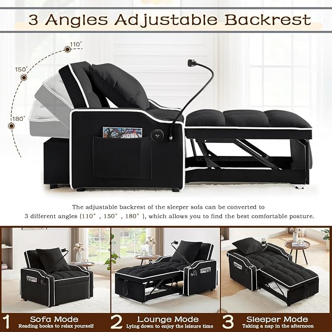 Convertible Sleeper Chair, Pull Out Chair Sleeper - Image 7