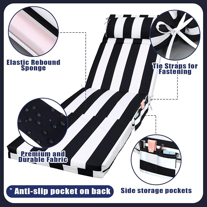Wenqik 2 Pcs Outdoor Chaise Lounge Cushion - Image 3