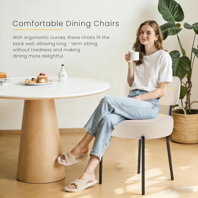 DUMOS Dining Chairs Set of 6, Mid Century Modern Chair Round Upholstered Curved - Image 5