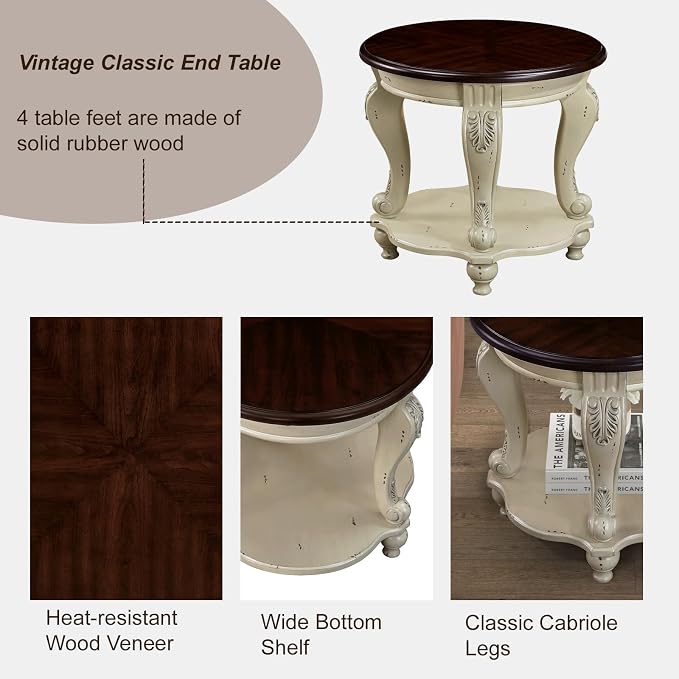 Round End Table for Living Room, Solid Wood Sofa Side Table - Image 5