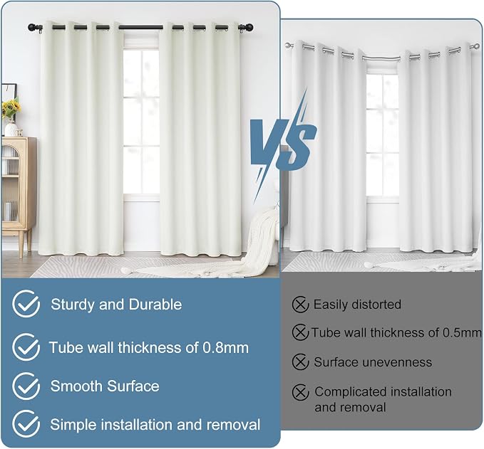 Black Curtain Rods for Windows 28 to 48 Inch, 5/8 Inch Diameter Stainless Steel - Image 3