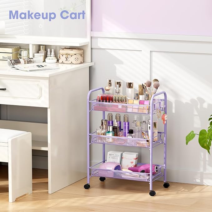TOOLF 3-Tier Metal Rolling Cart, Mesh Wire Easy Assemble Utility Cart, Storage - Image 5