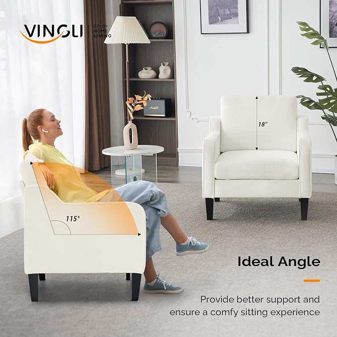 VINGLI Mid Century Modern Accent Chairs Set of 2, Comfy Armchair Chenille Sofa - Image 4
