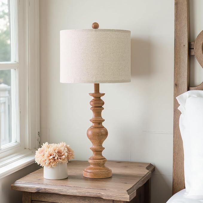 BOBOMOMO 27" Light Brown Table Lamps Set of 2, Large Farmhouse Resin Lamps - Image 6