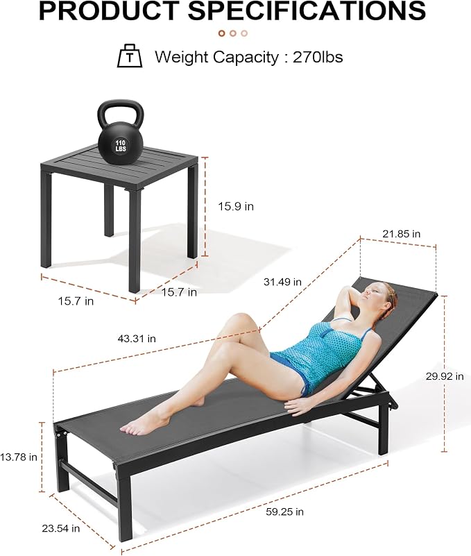 Crestlive Products 2PCS Chaise Lounge Chairs Outdoor - Image 3