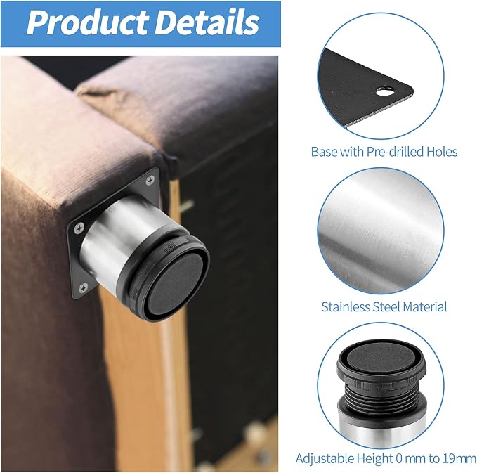 2.5 Inch Metal Furniture Legs Stainless Steel Adjustable Legs Silver Table Legs - Image 3