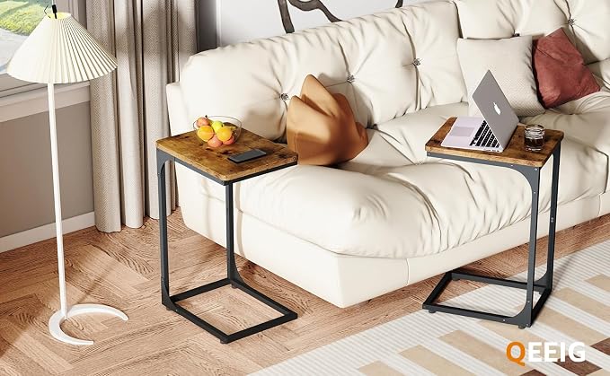 QEEIG C Shaped Side Table Set of 2 Living Room Sets Couch Tray Tables Small - Image 7
