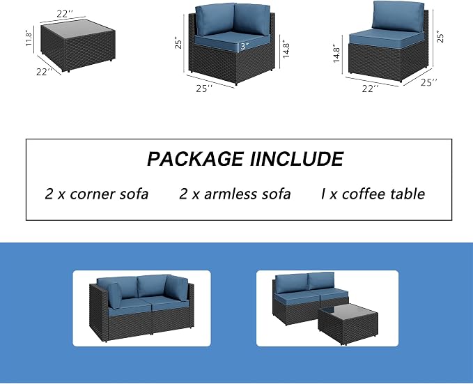 5 Piece Outdoor Patio Furniture Set, All Weather Conversation Set - Image 6