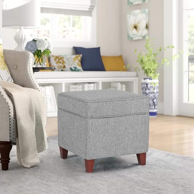 Adeco 17 Inch Square Linen Storage Ottoman - Image 4