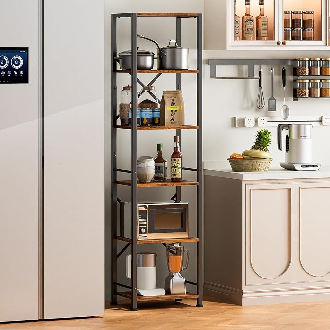 Furologee 6 Tier Tall Bookshelf, Industrial Narrow Bookcase, Display Standing - Image 8
