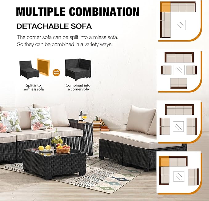 JOYURE 8 Pieces Patio Furniture Set All-Weather Outdoor Wicker Sectional - Image 6