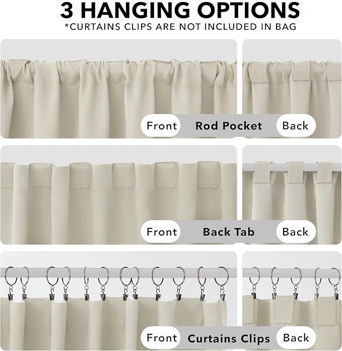 Deconovo Blackout Curtains, Thermal Insulated, W52 x L54 2 Panels, Back Tab - Image 2