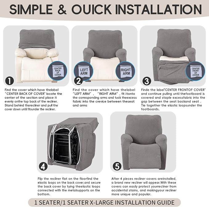 Oversized Recliner Chair Covers, 4-Piece Stretch Geometric Strokes Jacquard - Image 8