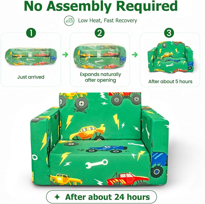 Kids Couch, 2-in-1 Kids Fold Out Sofa, Convertible Toddler Couch to Lounger - Image 3