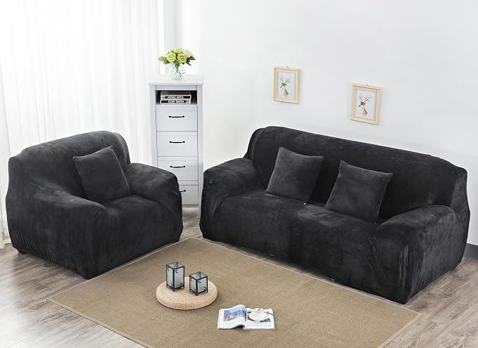 vctops 1-Piece Velvet Plush Stretch Chair Sofa Slipcover Soft Fuzzy Fluffy - Image 2