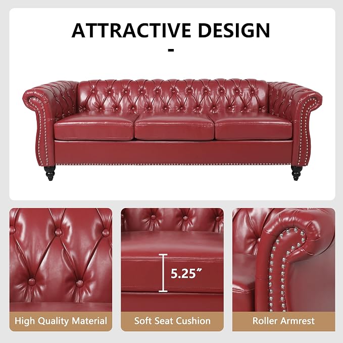 QHITTY 2 Piece Living Room Set, Sectional Chesterfield Sofa Chair Contemporary - Image 4