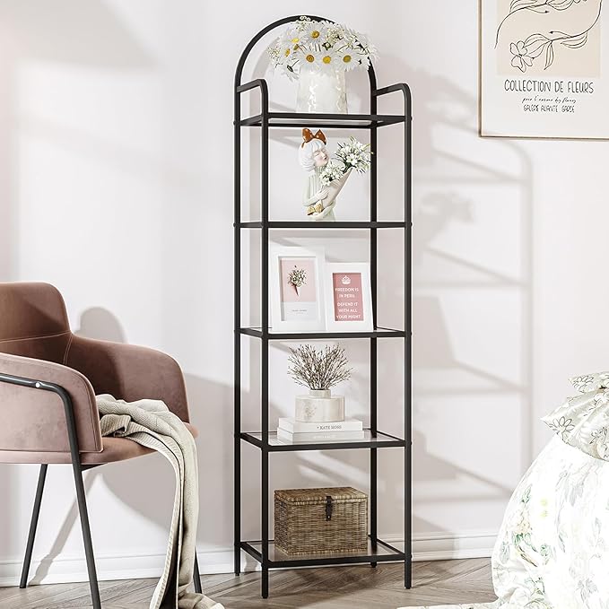 Hzuaneri Bookcase Bookshelf, Tempered Glass Bookshelves, Slim Shelving Unit by Hzuaneri