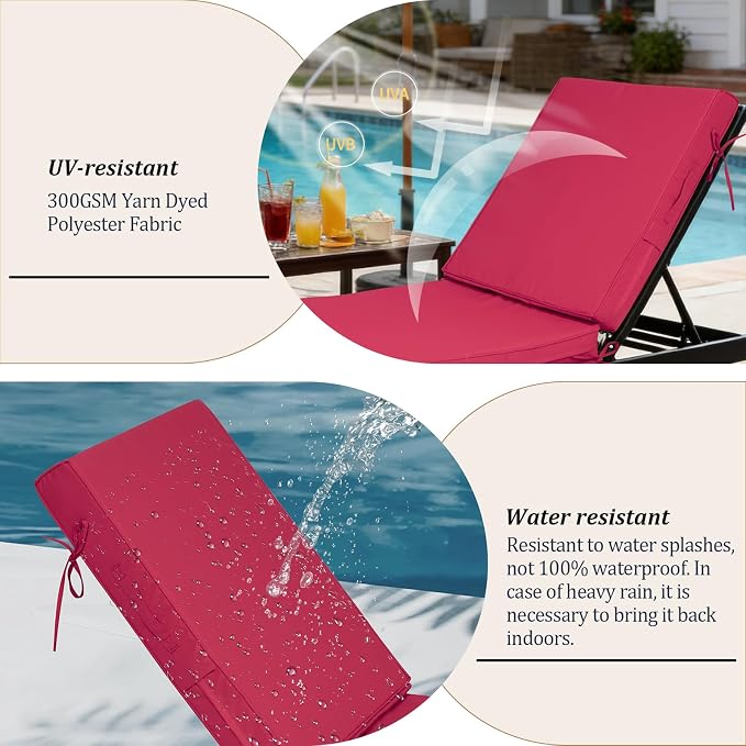 72x21x4in Lounge Cushions for Outdoor Furniture, Outdoor Lounge Chair Cushions - Image 4