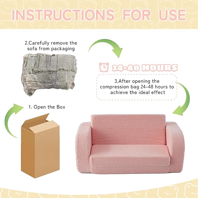 Toddler Couch, 2-in-1 Toddler Chairs Comfy 1-3 Years Old, Toddler Chair - Image 7