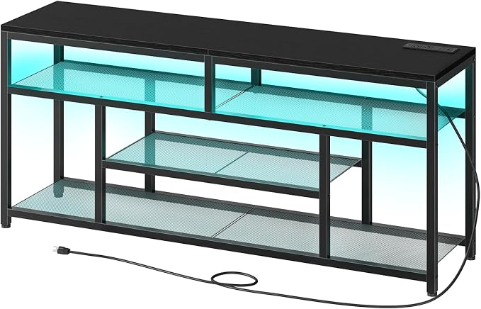 HOOBRO LED TV Stand with Charging Station, 4-Tier Entertainment Gaming Center - Image 9