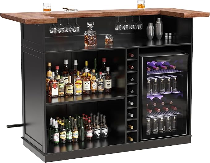 GDLF Home Bar Unit with Fridge Space, U-Shape Liquor Wine Cabinet, 63.1" Mini - Image 8