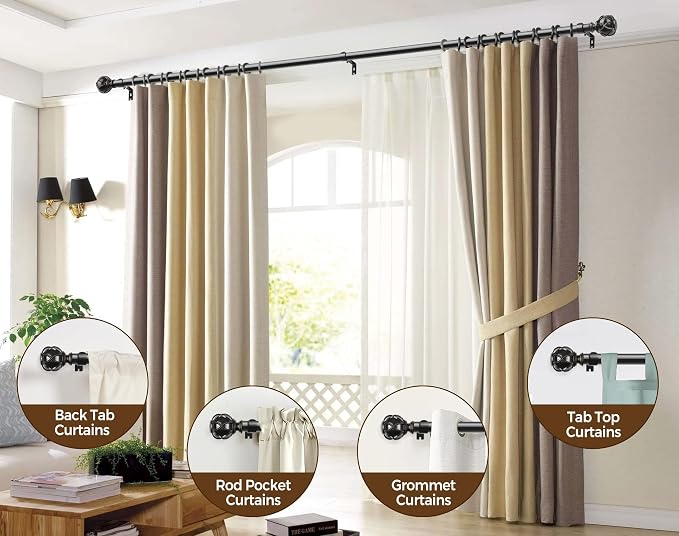 KAMANINA Black Curtain Rod for Windows 72 to 144 Inches Long Heavy Duty Curtain - Image 4