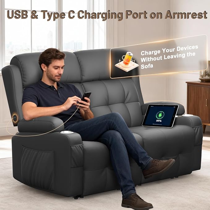 Power Loveseat Recliner with 2-Point Graphene Heat & Massage, Under-Seat - Image 6