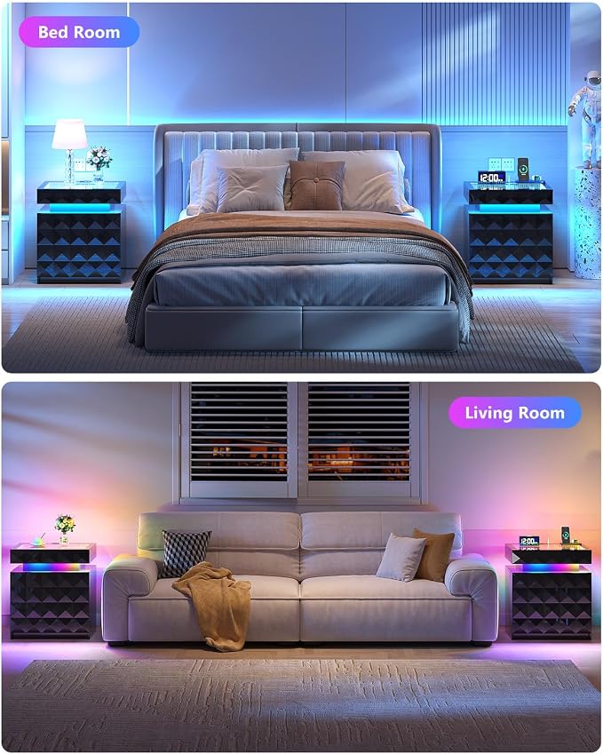 HWB Nightstand with RGB Lights, 3 Drawers Night Stand with Hidden Storage - Image 8