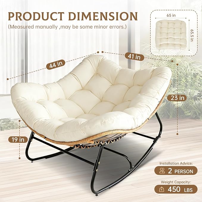 SUNCROWN Oversized Wicker Rocking Chair Indoor Outdoor, 450 LBS Heavy Duty - Image 3