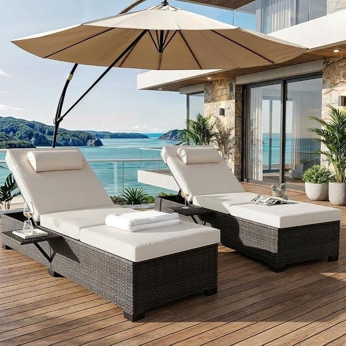 GAOMON Chaise Lounge Chairs Set of 2, Outdoor PE Rattan Chaise Lounge Chair by GAOMON