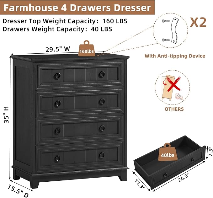 Joaxswe Farmhouse 4 Drawer Dresser - Image 2