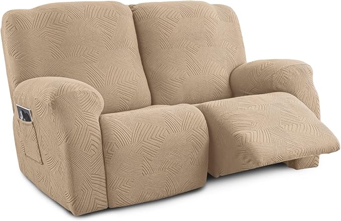 Recliner Loveseat Covers, 4-Piece Stretch Geometric Strokes Jacquard Reclining by Unknown