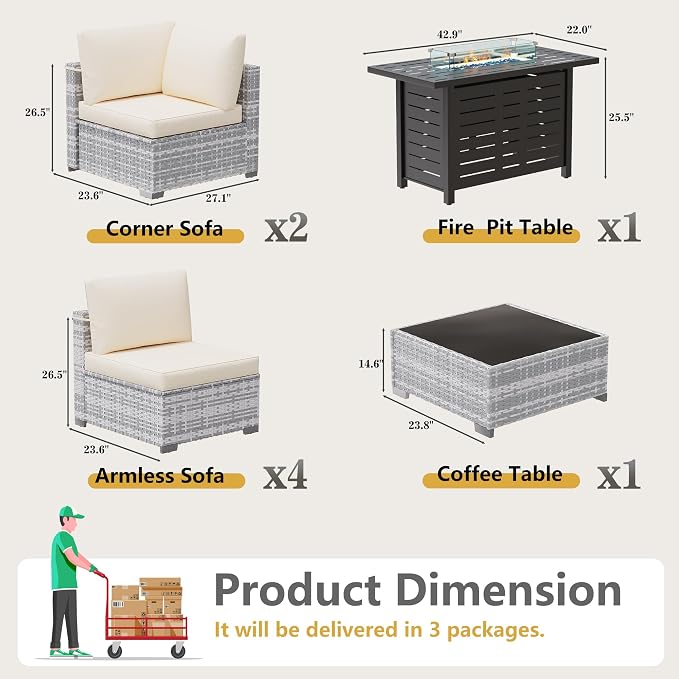 LOUVIXA 8 Piece Outdoor Patio Furniture Set, Outdoor Sectional Sofa - Image 2