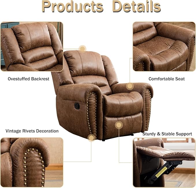 CANMOV Leather Recliner Chair Set of 2, Classic and Traditional Manual Recliner - Image 3