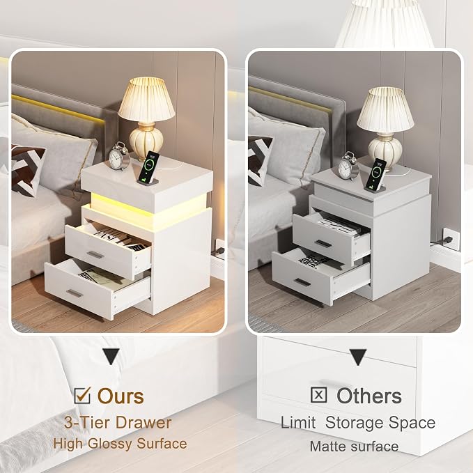 ChooChoo LED Nightstand Set of 2, Smart Night Standwith Charging Station and - Image 5