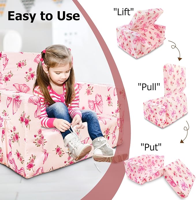 Kids Couch, 2-in-1 Kids Fold Out Couch, Convertible Sofa to Lounger - Image 6