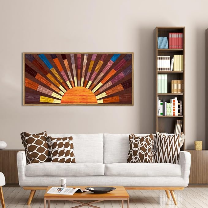 IARTTOP Extra Large Wood Sun Framed Wall Art 20x40 Inch Boho Sunrise 3D - Image 7