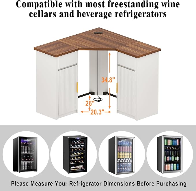 GDLF Corner Bar Cabinet with Fridge Space, Corner Coffee Bar Station with - Image 9