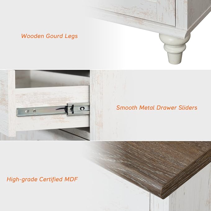 WAMAPT Rustic White Buffet Cabinet - Image 4