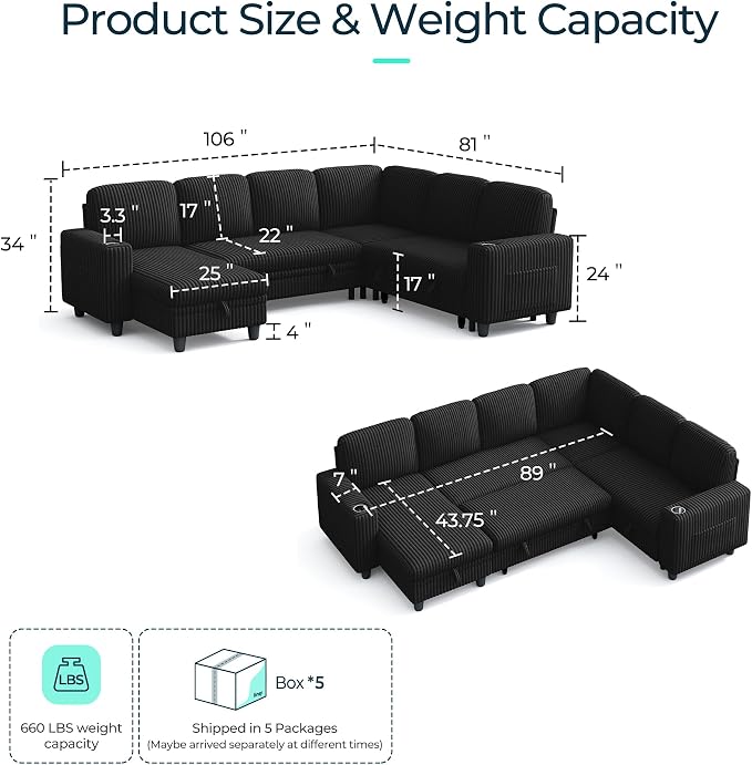 LINSY HOME Sectional Sleeper Sofa - Image 2