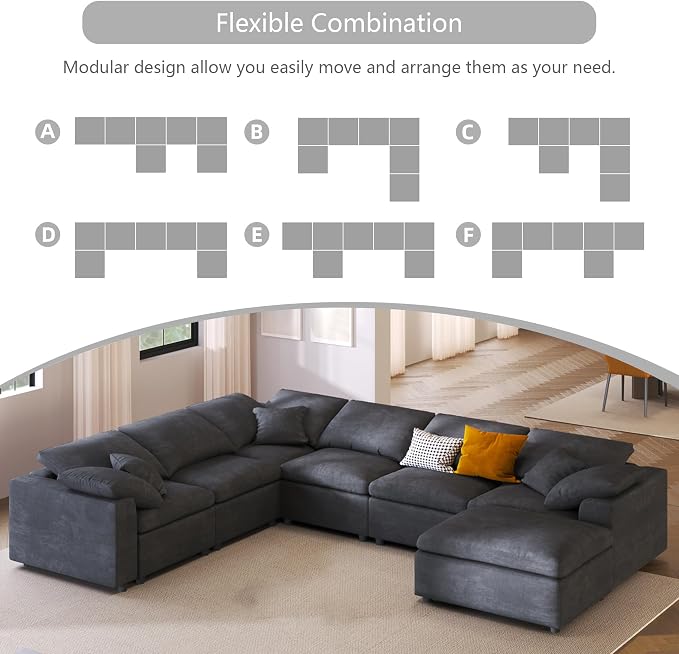 Oversized Modular Sectional Sofa Couch, Large 7 Seater Corner Sofa Modern U - Image 5