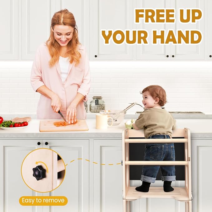 Woodure 4-in-1 Toddler Kitchen Step Stool, Foldable Learning Standing Tower - Image 5