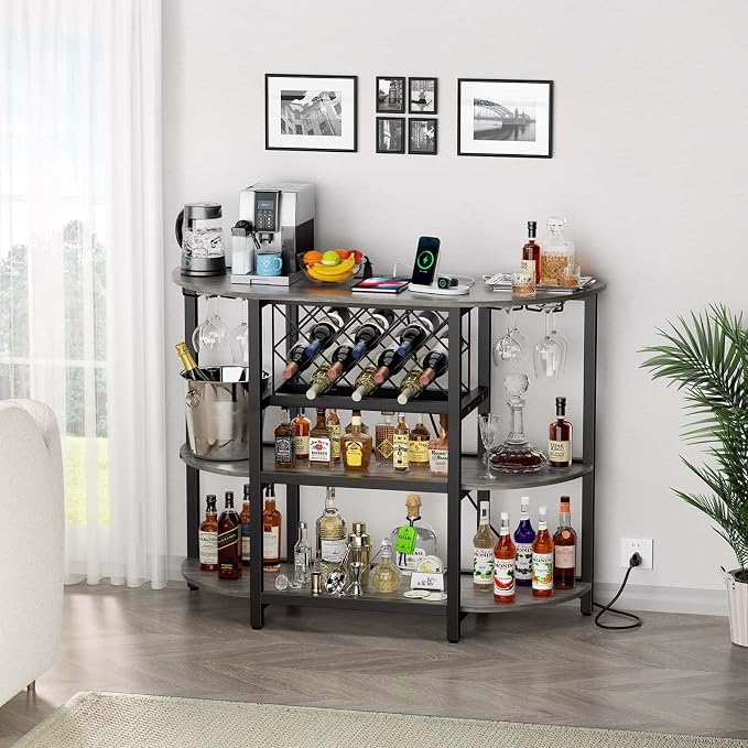 Zarler Bar Cart with Power Outlet Easy to Assemble, LED Home Bar Cabinet - Image 7